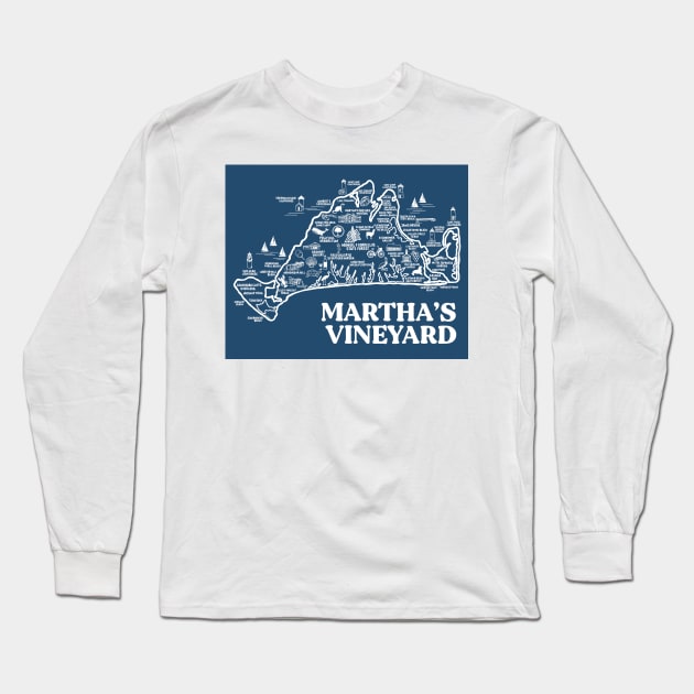 Martha's Vineyard Map Long Sleeve T-Shirt by fiberandgloss